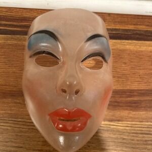 Plastic Mask Halloween Woman Face Horror Vtg Old Transparent Scary Make Up 60s